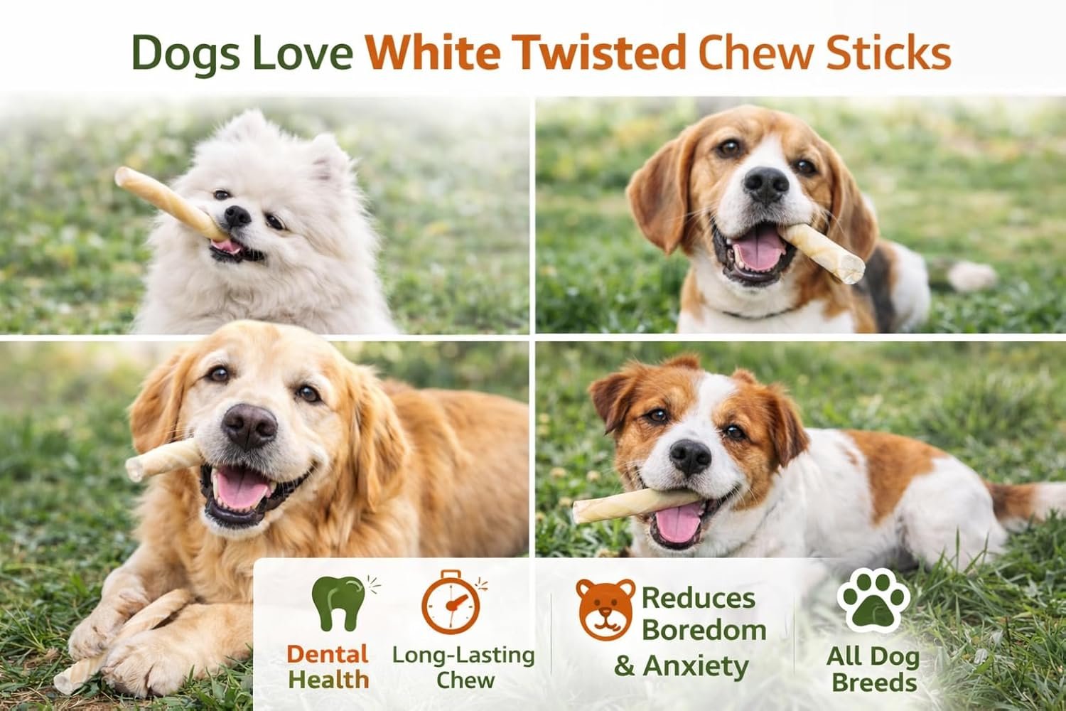 White Twisted Chew Sticks for Dogs