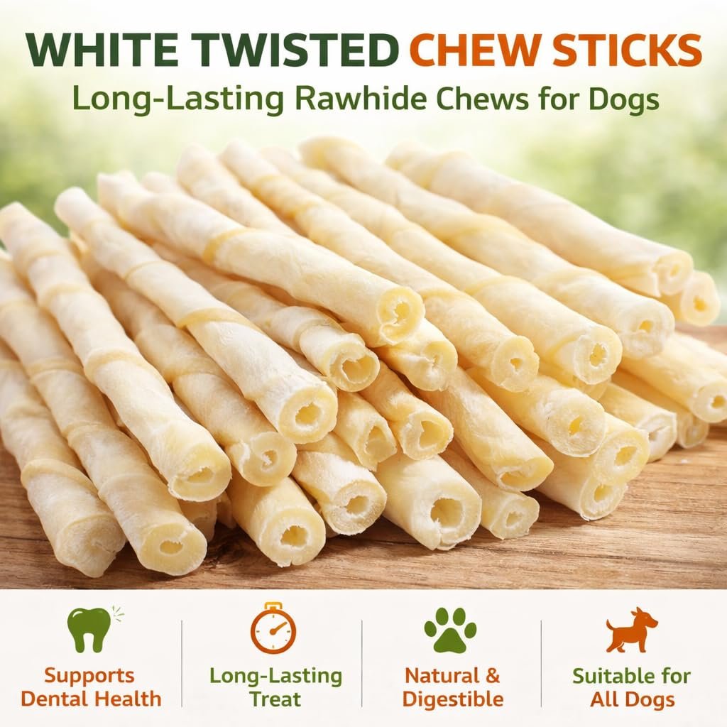 White Twisted Chew Sticks for Dogs