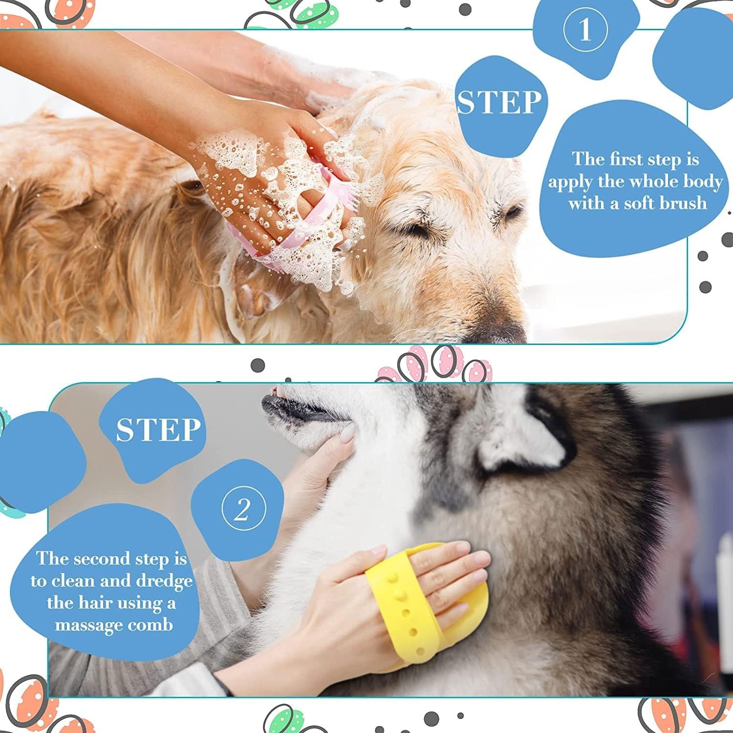 Dog Hair Bath Brush combo
