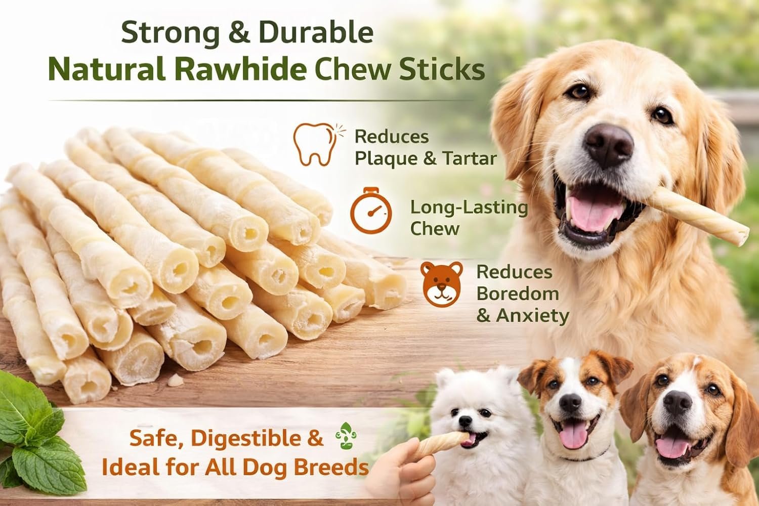 White Twisted Chew Sticks for Dogs