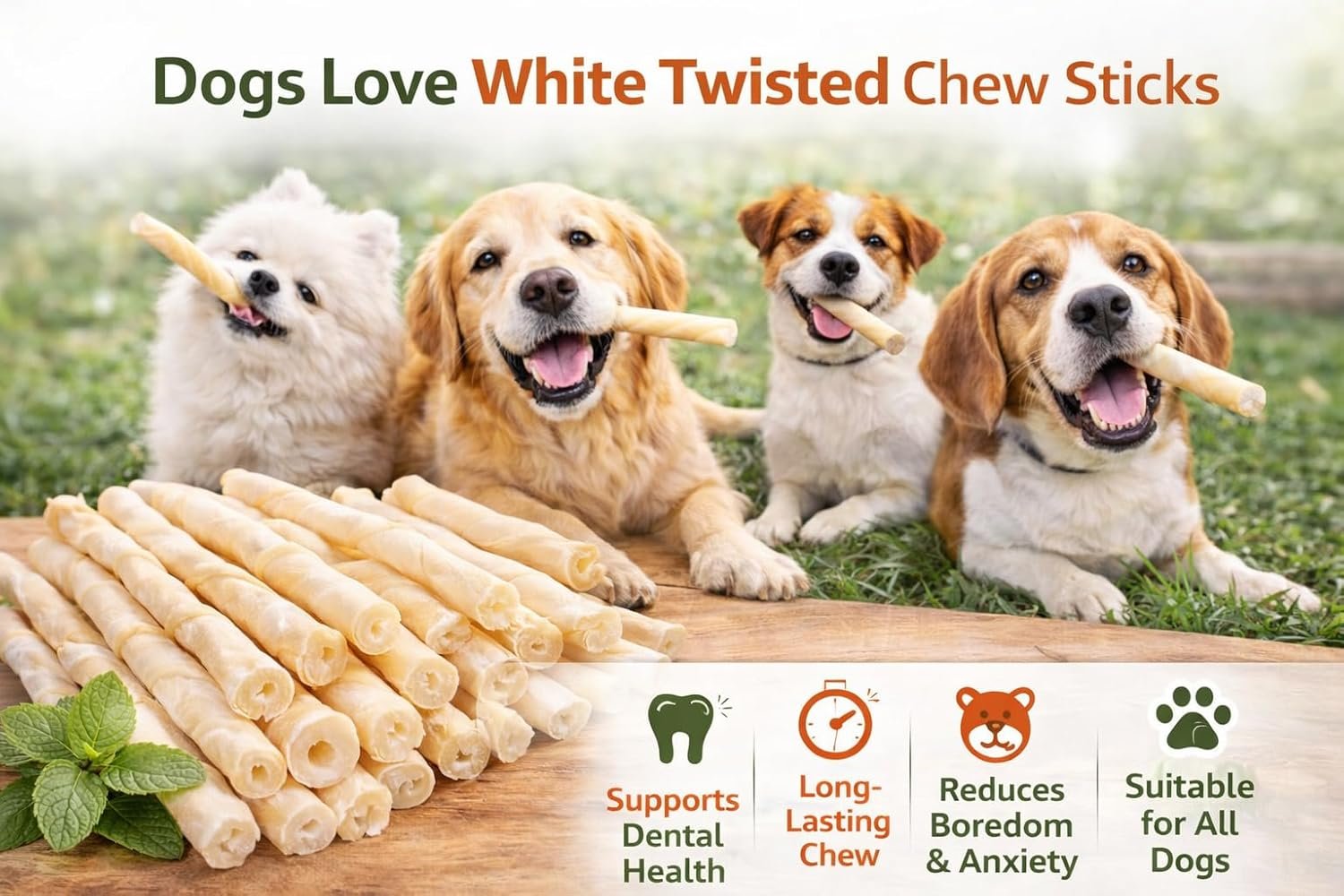White Twisted Chew Sticks for Dogs