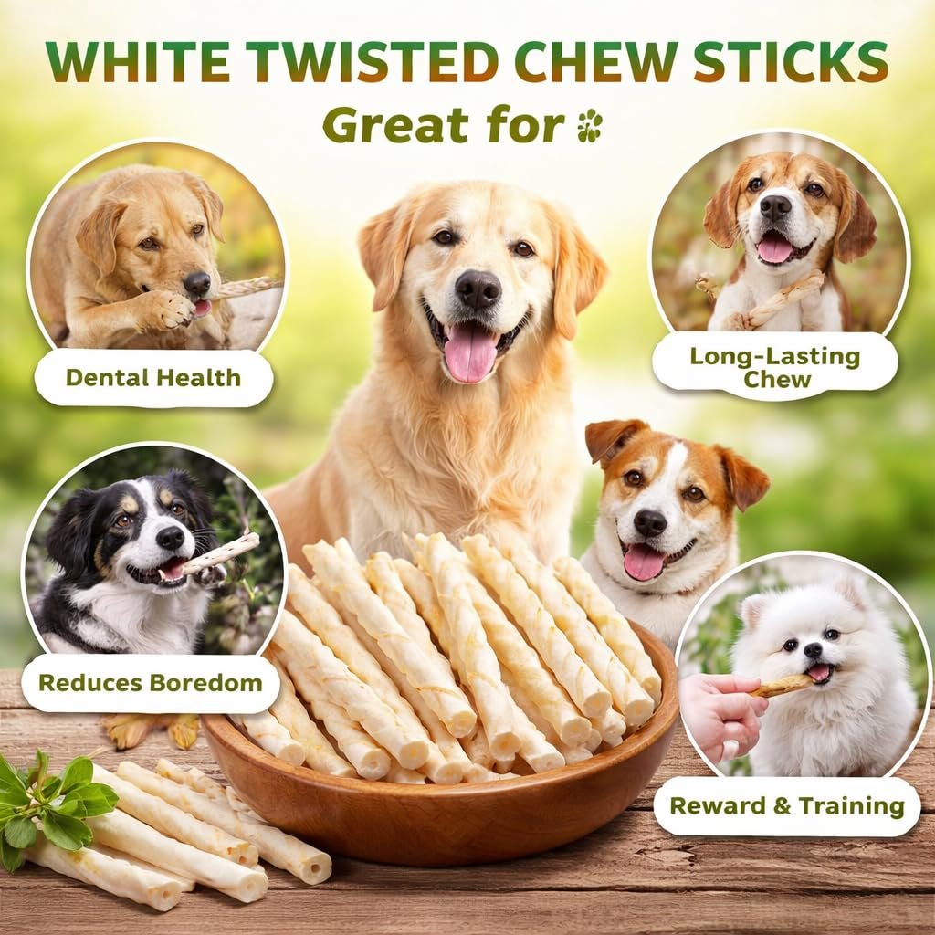 White Twisted Chew Sticks for Dogs