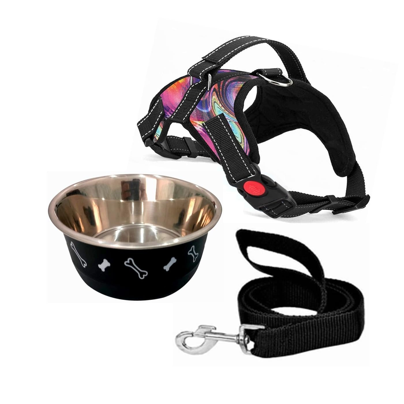 Butterfly Dog Harness and Lease with Free Plastic Bowl Comfort